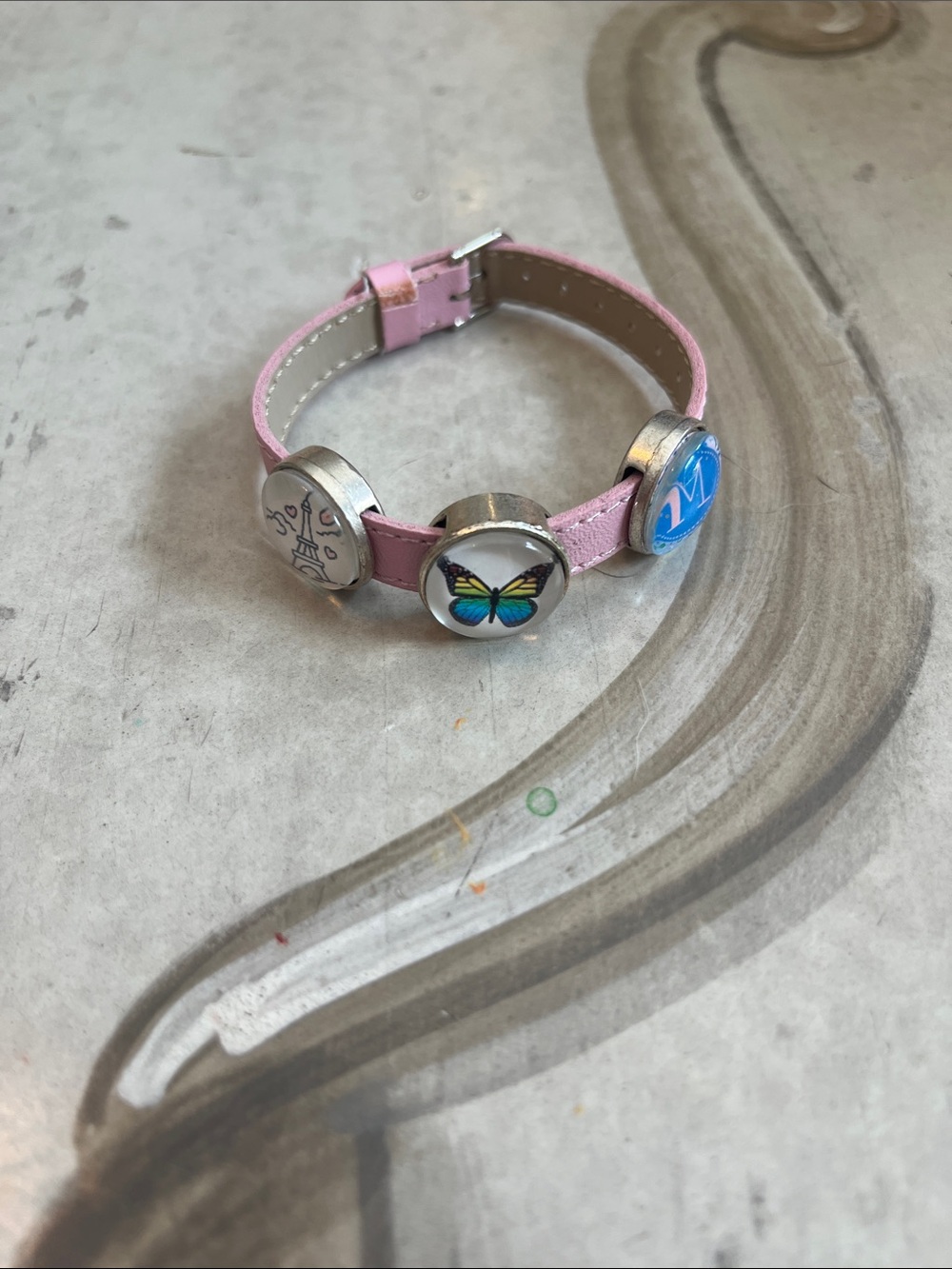 Pink Faux Leather Butterfly Charm Bracelet Summer Personalized Coquette